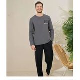 Pijamoni Erkek Pamuklu Bisiklet Yaka Uzun Kol İnce Pijama Takımı 6150/10 - 1 Adet L Füme