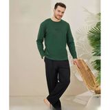 Pijamoni Erkek Pamuklu Bisiklet Yaka Uzun Kol İnce Pijama Takımı 6150/14 - 1 Adet M Yeşil