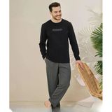 Pijamoni Erkek Pamuklu Bisiklet Yaka Uzun Kol İnce Pijama Takımı 6150/20 - 1 Adet Siyah L