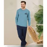 Pijamoni Erkek Pamuklu Bisiklet Yaka Uzun Kol İnce Pijama Takımı 6150/4 - 1 Adet Açık Mavi-L
