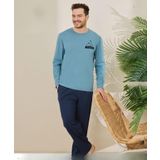 Pijamoni Erkek Pamuklu Bisiklet Yaka Uzun Kol İnce Pijama Takımı 6150/4 - 1 Adet Açık Mavi-XL