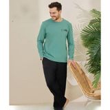 Pijamoni Erkek Pamuklu Bisiklet Yaka Uzun Kol İnce Pijama Takımı 6150/5 - 1 Adet Su Yeşil-2XL