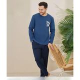 Pijamoni Erkek Pamuklu Bisiklet Yaka Uzun Kol İnce Pijama Takımı 6150/6 - 1 Adet Mavi-2XL