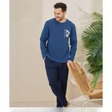 Pijamoni Erkek Pamuklu Bisiklet Yaka Uzun Kol İnce Pijama Takımı 6150/6 - 1 Adet Mavi-L