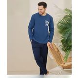 Pijamoni Erkek Pamuklu Bisiklet Yaka Uzun Kol İnce Pijama Takımı 6150/6 - 1 Adet Mavi-XL