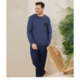 Pijamoni Erkek Pamuklu Bisiklet Yaka Uzun Kol İnce Pijama Takımı 6150/8 - 1 Adet Mavi-M