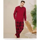 Pijamoni Erkek Pamuklu Düğme Yaka Uzun Kol İnce Pijama Takımı 100/7 - 1 Adet Bordo-M