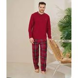 Pijamoni Erkek Standart Kalıp Pamuklu Düğme Yaka Uzun Kol Baharlık Pijama Takımı 6300/5Kk - 1 Adet M Kırmızı