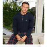 Pijamoni Erkek Standart Kalıp Pamuklu Düğme Yaka Uzun Kol Baharlık Pijama Takımı 6300/6L - 1 Adet M Lacivert