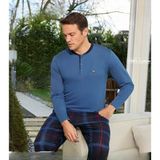 Pijamoni Erkek Standart Kalıp Pamuklu Düğme Yaka Uzun Kol Baharlık Pijama Takımı 6300/7S - 1 Adet L Saks Mavi