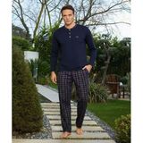 Pijamoni Erkek Standart Kalıp Pamuklu Düğme Yaka Uzun Kol Baharlık Pijama Takımı 6300/8L - 1 Adet L Lacivert