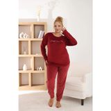 Pijamoni Kadın Büyük Beden Yumuşak Kadife Vişne Pijama Takımı - 4XL