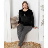 Pijamoni Kadın Kadife Büyük Beden Bisiklet Yaka Uzun Kol Pijama Takımı 4230/5- 1 Adet Siyah-4XL