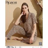 Pijamoni Kadın Kısa Kol Boydan Düğmeli Pijama Takımı - 7515-24 - S - M - Kahverengi