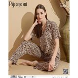Pijamoni Kadın Kısa Kol Boydan Düğmeli Pijama Takımı - 7515-24 - XL - Kahverengi