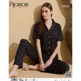 Pijamoni Kadın Kısa Kol Boydan Düğmeli Pijama Takımı - 7515-27 - 2XL - Siyah