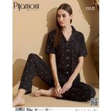 Pijamoni Kadın Kısa Kol Boydan Düğmeli Pijama Takımı - 7515-27 - S - M - Siyah