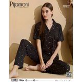 Pijamoni Kadın Kısa Kol Boydan Düğmeli Slim Fit Pijama Takımı - 7515-27 Siyah S - M
