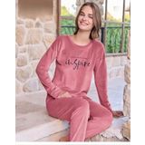 Pijamoni Kadın Kışlık Bisiklet Yaka Likralı Kadife Pijama Takımı 4200/10 - 1 Adet Gül Kurusu-L