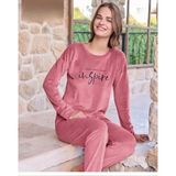 Pijamoni Kadın Kışlık Bisiklet Yaka Likralı Kadife Pijama Takımı 4200/10 - 1 Adet Gül Kurusu-S - M
