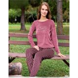 Pijamoni Kadın Kışlık Bisiklet Yaka Likralı Kadife Pijama Takımı 4210/10- 1 Adet Gül Kurusu-L
