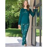 Pijamoni Kadın Kışlık Bisiklet Yaka Likralı Kadife Pijama Takımı 4210/14- 1 Adet Yeşil-L