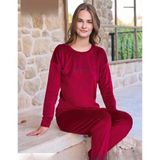Pijamoni Kadın Kışlık Bisiklet Yaka Likralı Soft Kadife Pijama Takımı 4200/11 - 1 Adet Kırmızı-L