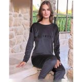 Pijamoni Kadın Kışlık Bisiklet Yaka Likralı Soft Kadife Pijama Takımı 4200/12 - 1 Adet 2XL-Antrasit