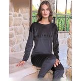 Pijamoni Kadın Kışlık Bisiklet Yaka Likralı Soft Kadife Pijama Takımı 4200/12 - 1 Adet XL-Antrasit