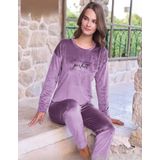Pijamoni Kadın Kışlık Bisiklet Yaka Likralı Soft Kadife Pijama Takımı 4200/13 - 1 Adet Lila-2XL