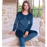 Pijamoni Kadın Kışlık Bisiklet Yaka Likralı Soft Kadife Pijama Takımı 4200/14 - 1 Adet Petrol-L