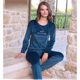 Pijamoni Kadın Kışlık Bisiklet Yaka Likralı Soft Kadife Pijama Takımı 4200/14 - 1 Adet Petrol-XL