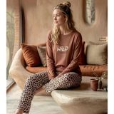 Pijamoni Kadın Likralı Pamuklu Bisiklet Yaka Uzun Kol İnce Pijama Takımı 1300/4 - 1 Adet 2Xl Kahverengi