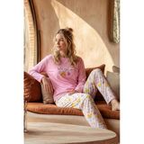 Pijamoni Kadın Likralı Pamuklu Bisiklet Yaka Uzun Kol İnce Pijama Takımı 1300/5 - 1 Adet L Pembe