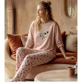Pijamoni Kadın Likralı Pamuklu Bisiklet Yaka Uzun Kol İnce Pijama Takımı 1300/6 - 1 Adet S - M Pudra