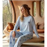 Pijamoni Kadın Likralı Pamuklu Bisiklet Yaka Uzun Kol İnce Pijama Takımı 1300/9 - 1 Adet S - M Mavi