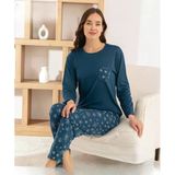 Pijamoni Kadın Milan Bisiklet Yaka Uzun Kol İnce Pijama Takımı 7575/1 - 1 Adet S - M Petrol