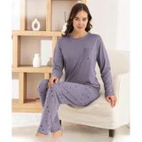 Pijamoni Kadın Milan Bisiklet Yaka Uzun Kol İnce Pijama Takımı 7575/2 - 1 Adet L Lila
