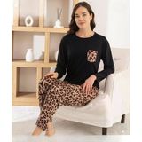Pijamoni Kadın Milan Bisiklet Yaka Uzun Kol İnce Pijama Takımı 7575/6 - 1 Adet Siyah L