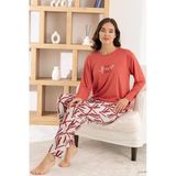 Pijamoni Kadın Milan Bisiklet Yaka Uzun Kol İnce Pijama Takımı 7600/18 - 1 Adet S - M Nar