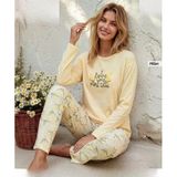 Pijamoni Kadın Milan Bisiklet Yaka Uzun Kol İnce Pijama Takımı 7600/23S - 1 Adet Xl Sarı