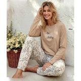 Pijamoni Kadın Milan Bisiklet Yaka Uzun Kol İnce Pijama Takımı 7600/24B - 1 Adet L Bej