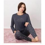 Pijamoni Kadın Milan Bisiklet Yaka Uzun Kol İnce Pijama Takımı 7600/35 - 1 Adet S - M Füme
