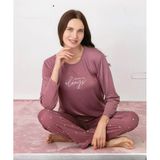Pijamoni Kadın Milan Bisiklet Yaka Uzun Kol İnce Pijama Takımı 7600/37 - 1 Adet S - M Gül Kurusu
