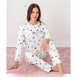 Pijamoni Kadın Milan Bisiklet Yaka Uzun Kol İnce Pijama Takımı 7600/42 - 1 Adet Beyaz Xl
