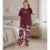 Pijamoni Kadın Milan Büyük Beden Bisiklet Yaka Kısa Kol İnce Pijama Takımı 7665/13B - 1 Adet Bordo 5Xl