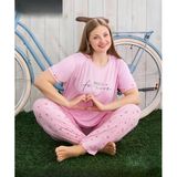 Pijamoni Kadın Milan Büyük Beden Bisiklet Yaka Kısa Kol İnce Pijama Takımı 7665/17 - 1 Adet Pembe 5Xl
