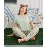 Pijamoni Kadın Milan Büyük Beden Bisiklet Yaka Kısa Kol Ince Pijama Takımı 7665/20 - 1 Adet - 4XL - Yeşil