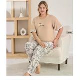 Pijamoni Kadın Milan Büyük Beden Bisiklet Yaka Kısa Kol İnce Pijama Takımı 7665/3B - 1 Adet 3Xl Bej