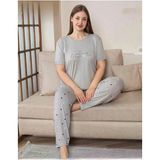 Pijamoni Kadın Milan Büyük Beden Bisiklet Yaka Kısa Kol İnce Pijama Takımı 7665/7- 1 Adet Gri 5Xl